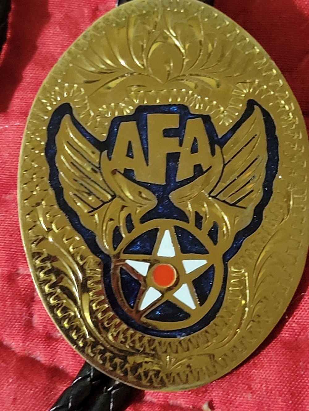AFA Gold Emblem Bolo Tie with Blue, White, and Orange Accents